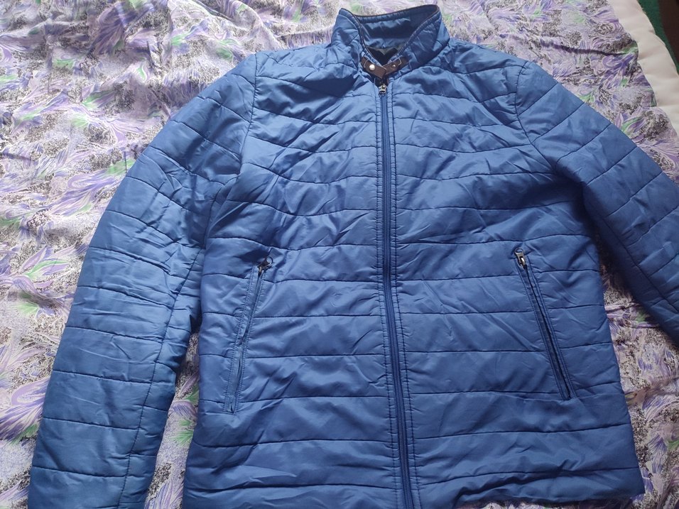 Mavi Parlak Uzun Kollu Kış Montu - Görsel 4