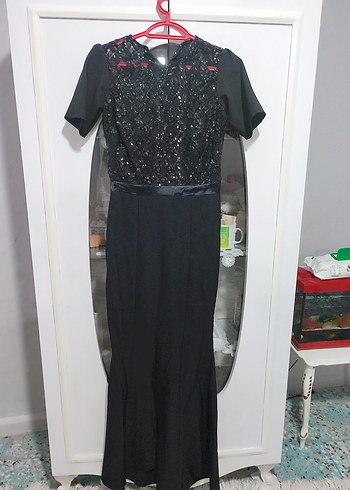 Siyah Payetli V Yaka Midi Kadın Elbise - Görsel 5