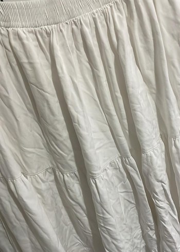 Beyaz Pilili Uzun Keten Etek - Görsel 2