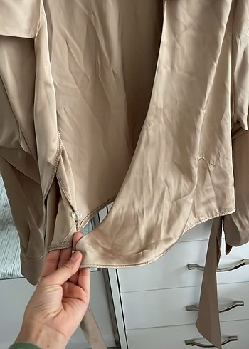 Bej Drapeli Kadın Gömlek - Görsel 3