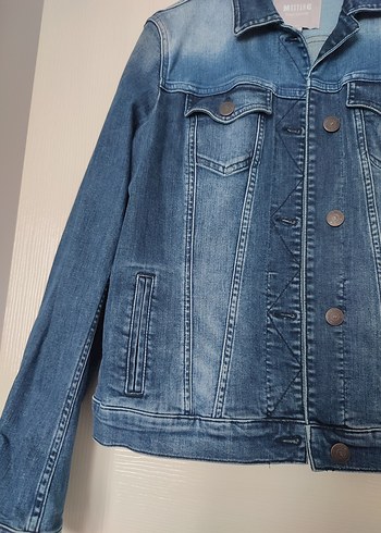 s Beden Düğmeli Mavi Kadın Denim Ceket