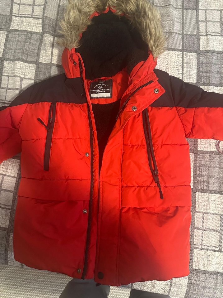 Kürklü Kapüşonlu Kırmızı Erkek Çocuk Mont - Görsel 2