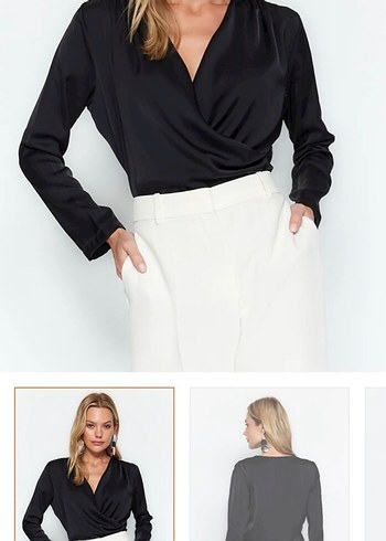 Uzun Kollu V Yaka Siyah Ofis Bluzu - Görsel 2