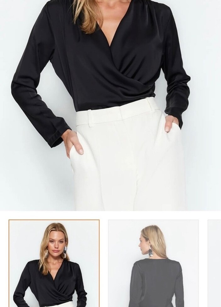 Uzun Kollu V Yaka Siyah Ofis Bluzu - Görsel 2