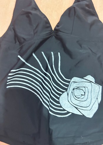 Siyah Drapeli Mini Desenli Kadın Crop - Görsel 3