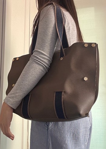 yesil alt tonlu acik kahve buyuk mudo canta - Görsel 4