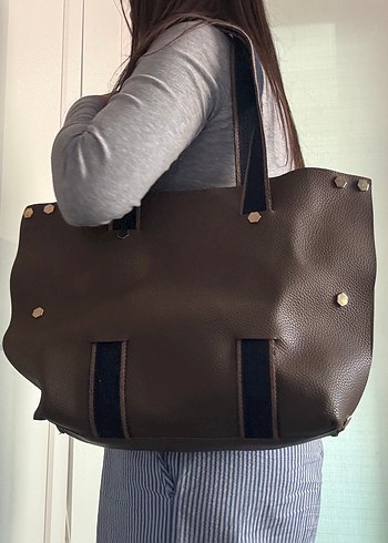 yesil alt tonlu acik kahve buyuk mudo canta - Görsel 3