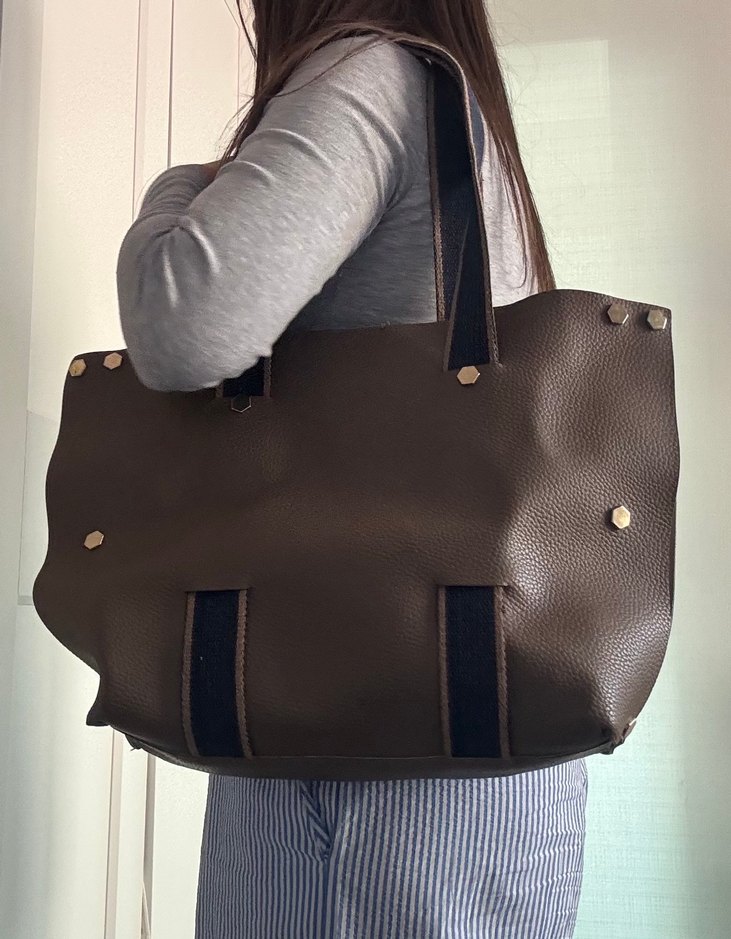 yesil alt tonlu acik kahve buyuk mudo canta - Görsel 3