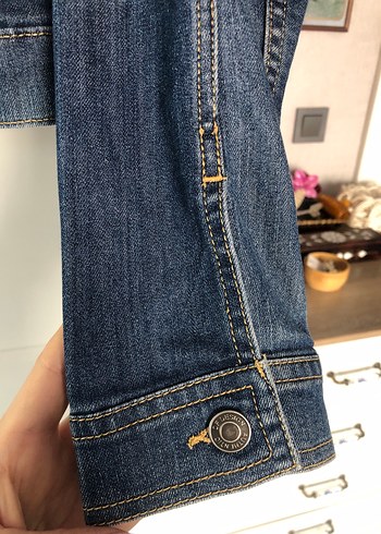 l Beden lacivert Renk Mavi Düğmeli Kadın Denim Ceket