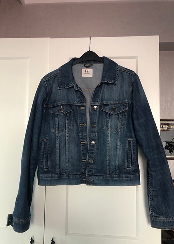 l Beden Mavi Düğmeli Kadın Denim Ceket