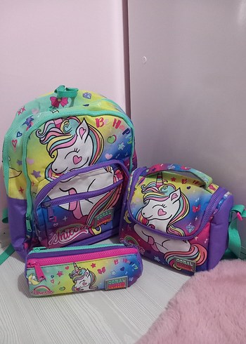 Coral High Su Yeşili Lavanta Unicorn Okul Çantası Seti