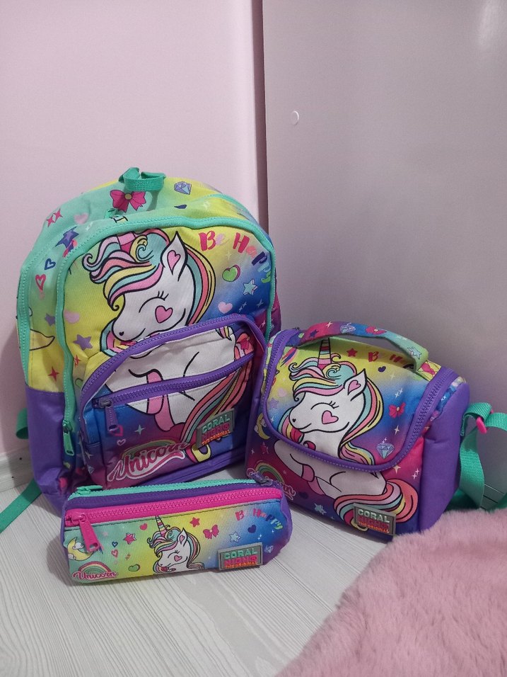 Coral High Su Yeşili Lavanta Unicorn Okul Çantası Seti - Görsel 2