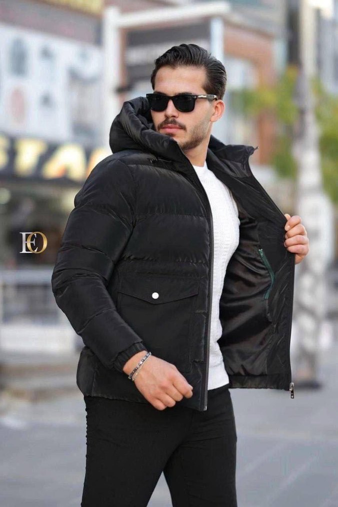 Erkek Siyah Şişme Kısa Mont - Görsel 2