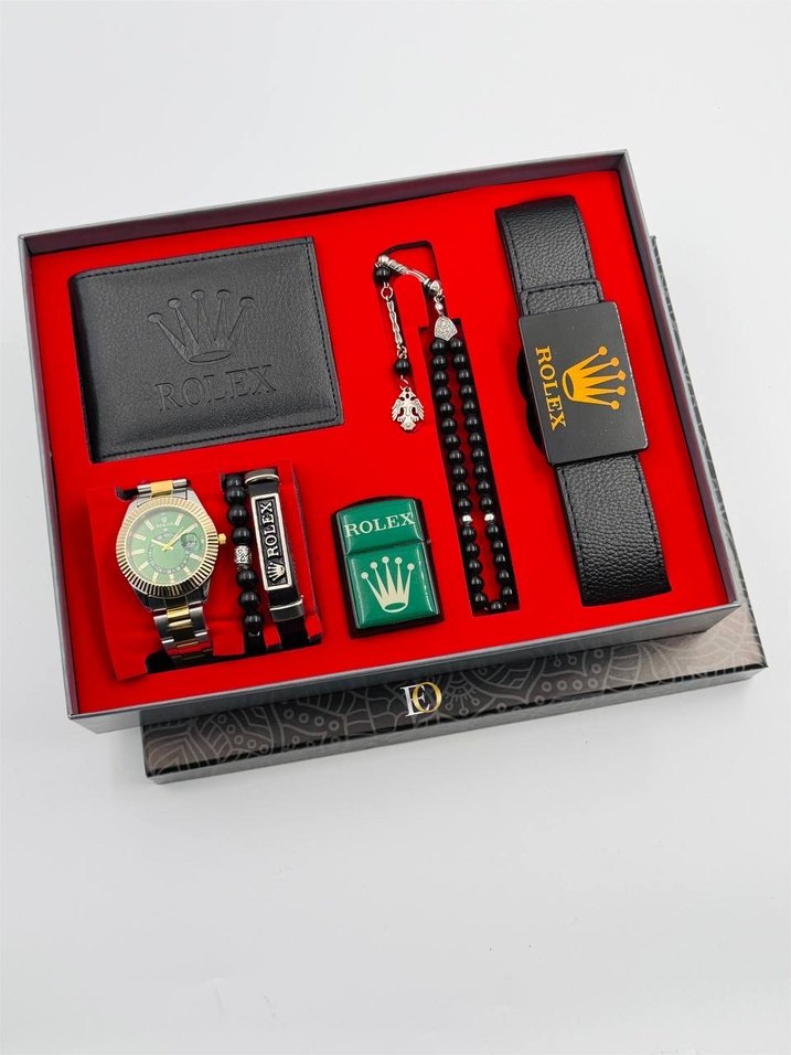 Rolex Siyah Erkek Saat ve Aksesuar Seti - Görsel 5
