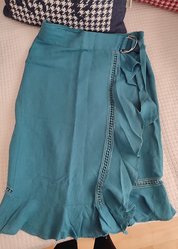 Zara Turkuaz Midi Etek