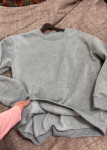 Gri Oversize Basic Sweatshirt - Görsel 4