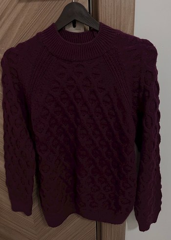 Bordo Örgü Kadın Kazak - Görsel 2