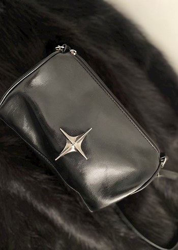 Parlak Siyah Gotik Deri Kadın Çanta - Görsel 2