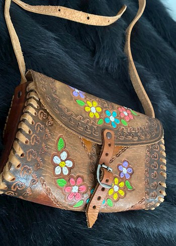 Çiçek Desenli Deri Bohem Çapraz Çanta - Görsel 2