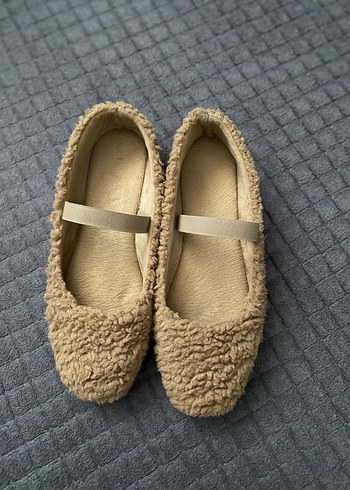 Bej Kürklü Kadın Yumuşak Düz Babet - Görsel 2