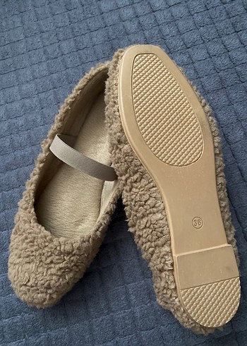 Bej Kürklü Kadın Yumuşak Düz Babet - Görsel 3