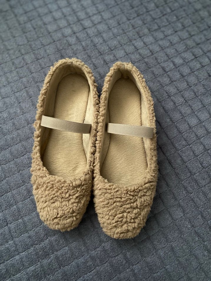 Bej Kürklü Kadın Yumuşak Düz Babet - Görsel 2