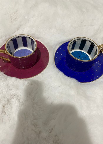 Fuşya ve saks mavi kahve fincan seti - Görsel 4