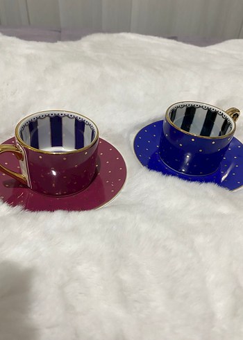 Fuşya ve saks mavi kahve fincan seti - Görsel 3