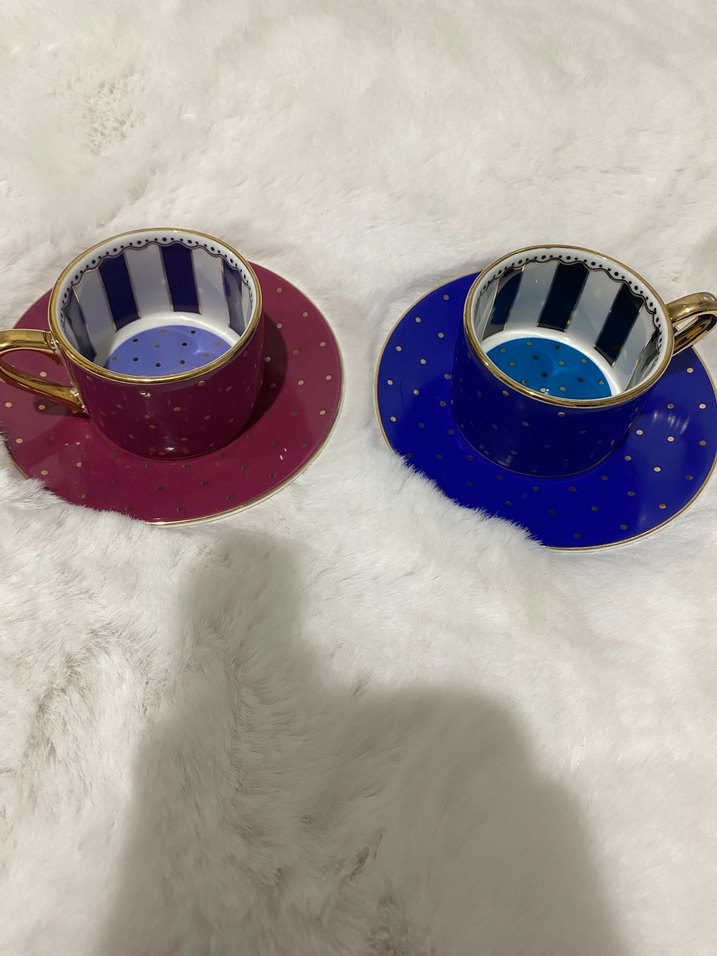 Fuşya ve saks mavi kahve fincan seti - Görsel 4