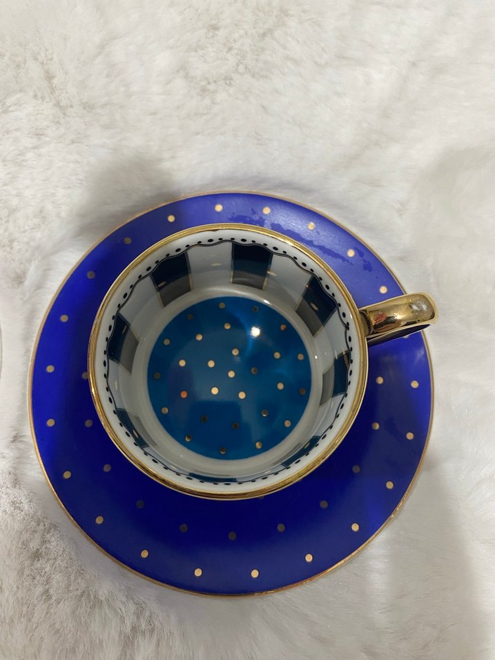 Fuşya ve saks mavi kahve fincan seti - Görsel 2