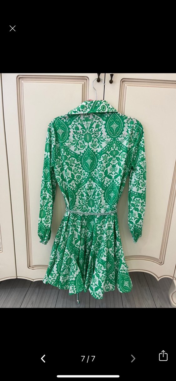 Yeşil Desenli Kemerli Mini Elbise - Görsel 2