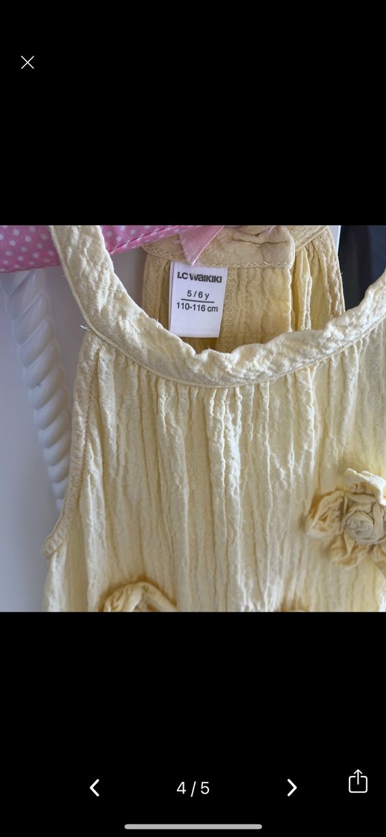 Sarı Nakışlı Kolsuz Keten Kız Elbisesi - Görsel 2