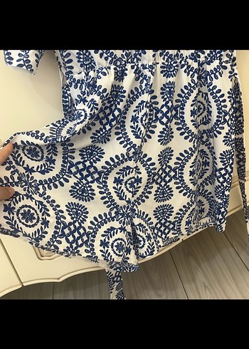 m Beden mavi Renk Bohem Kısa Kollu Mini Tunik