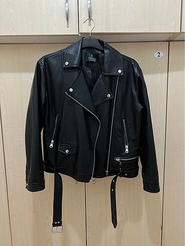 Stradivarius Orta Boy Suni Deri Biker Ceket