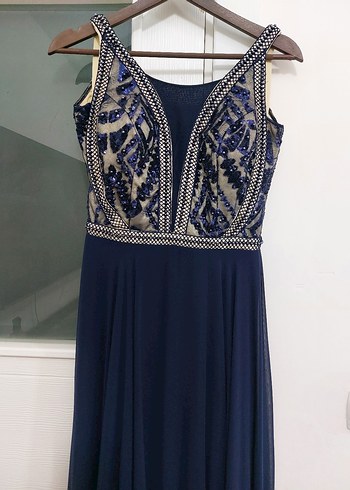 Lacivert Uzun Abiye Elbise - Görsel 3