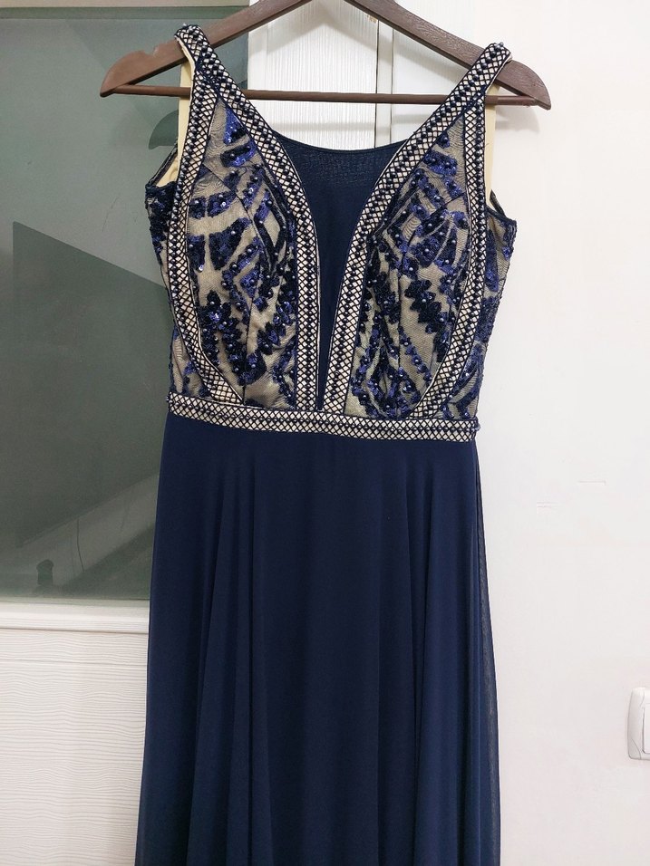 Lacivert Uzun Abiye Elbise - Görsel 3