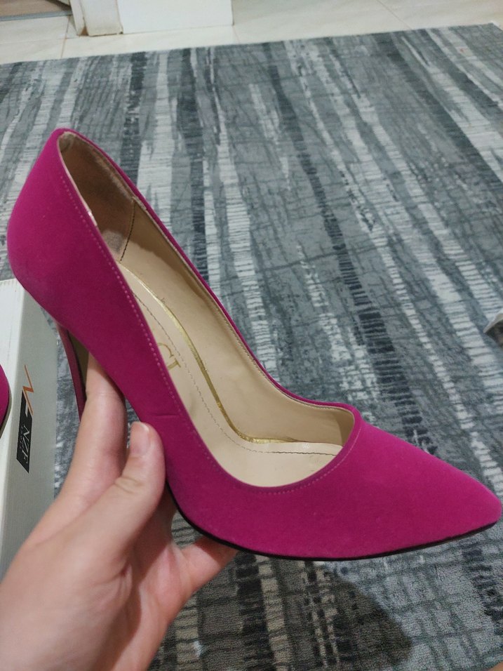 Pembe Süet Stiletto Topuklu Kadın Ayakkabı - Görsel 3