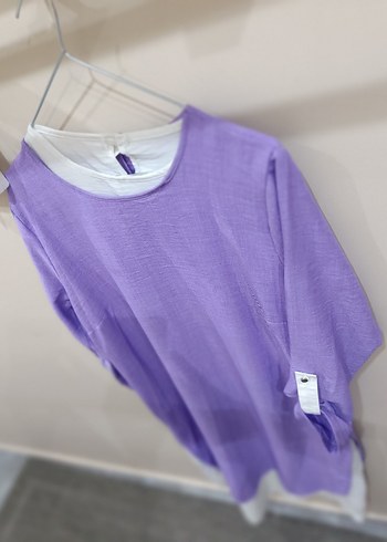 Kadın Mor Keten Uzun Kollu Salaş Tunik - Görsel 5