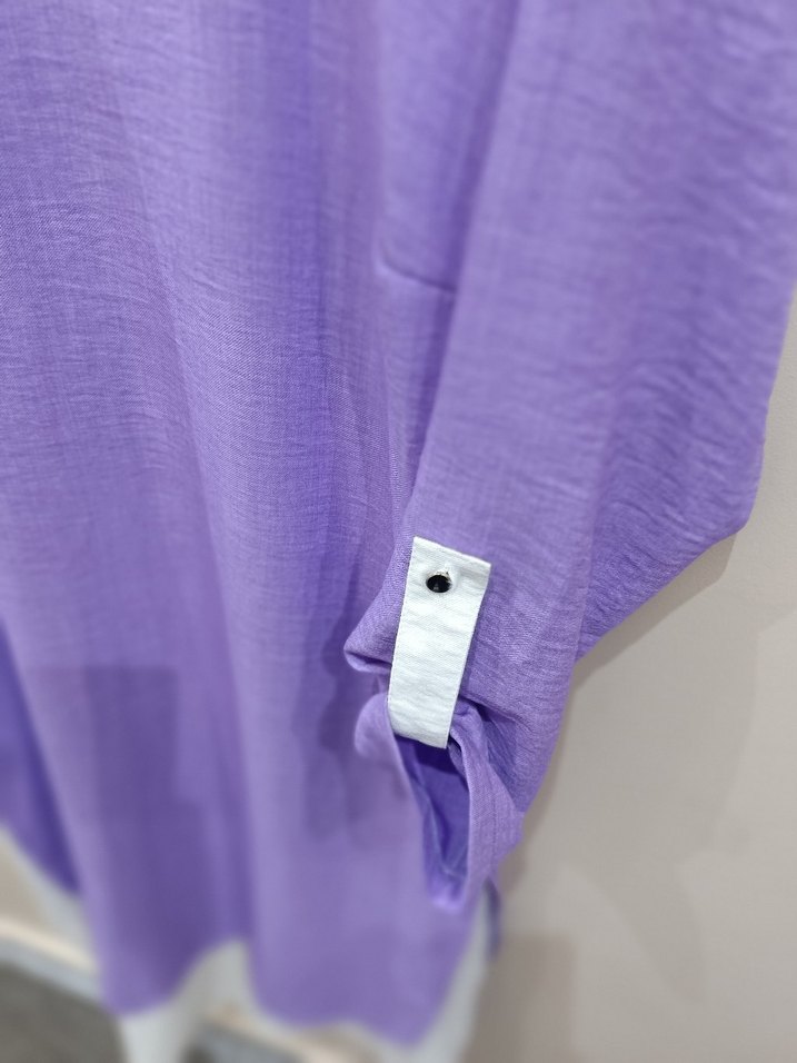 Kadın Mor Keten Uzun Kollu Salaş Tunik - Görsel 3