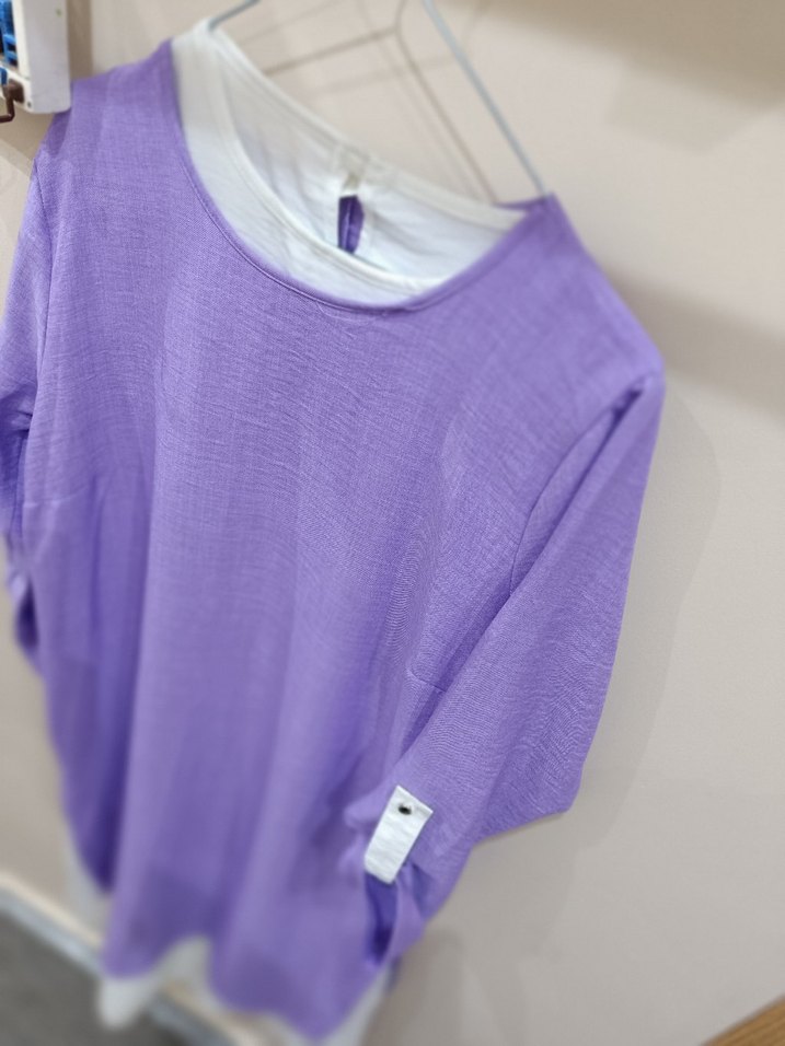 Kadın Mor Keten Uzun Kollu Salaş Tunik - Görsel 4