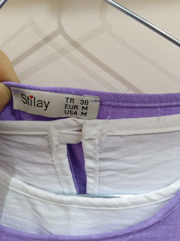 Kadın Mor Keten Uzun Kollu Salaş Tunik - Görsel 2