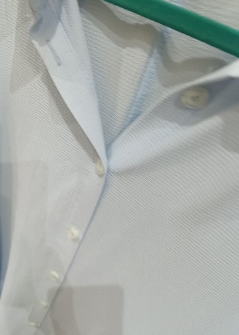 Mavi Keten Düğmeli Kadın Gömlek - Görsel 3