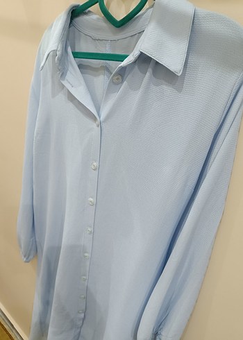 Mavi Keten Düğmeli Kadın Gömlek - Görsel 6