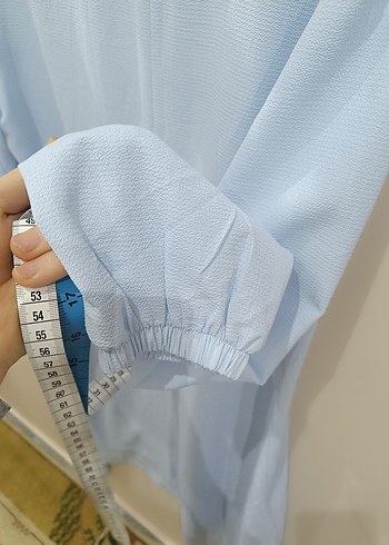 Mavi Keten Düğmeli Kadın Gömlek - Görsel 5