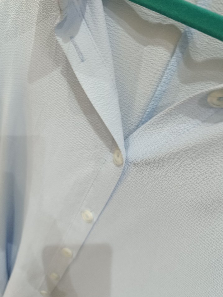 Mavi Keten Düğmeli Kadın Gömlek - Görsel 2