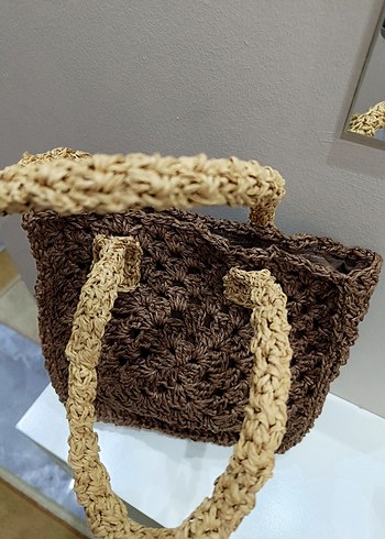 Hasır  Örgü Kadın Çanta - Kahverengi - Görsel 4