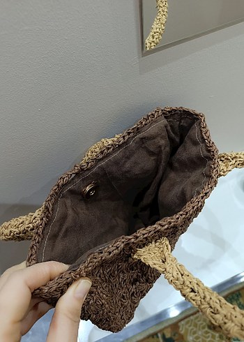 Hasır  Örgü Kadın Çanta - Kahverengi - Görsel 2