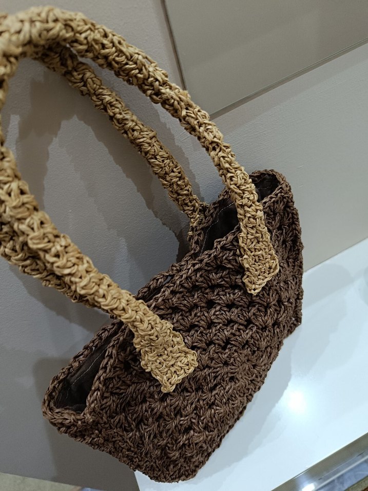 Hasır  Örgü Kadın Çanta - Kahverengi - Görsel 3