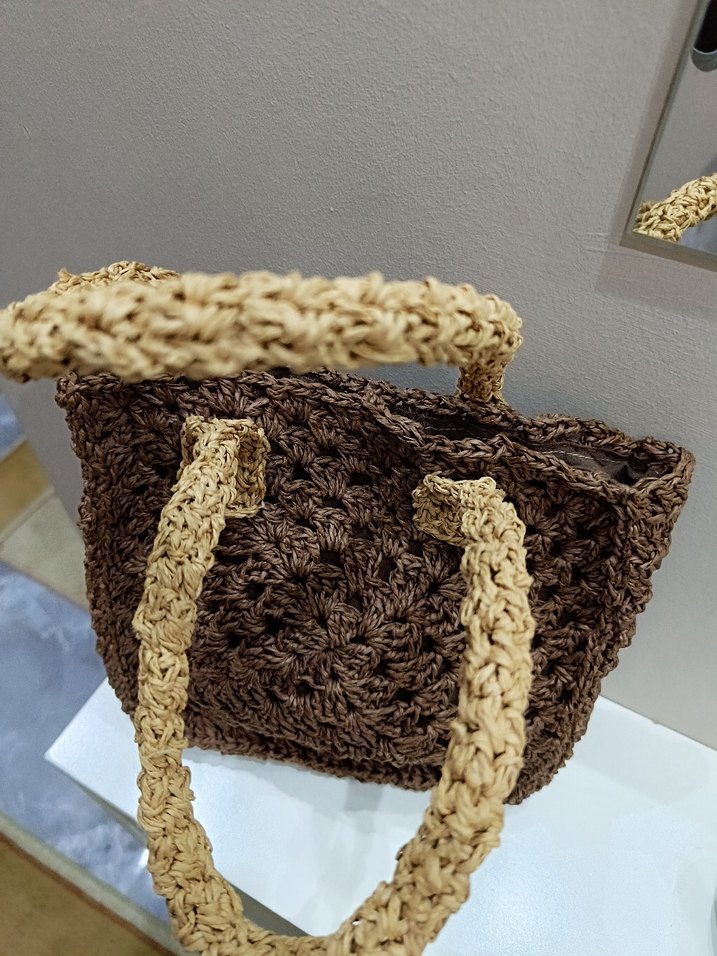 Hasır  Örgü Kadın Çanta - Kahverengi - Görsel 4