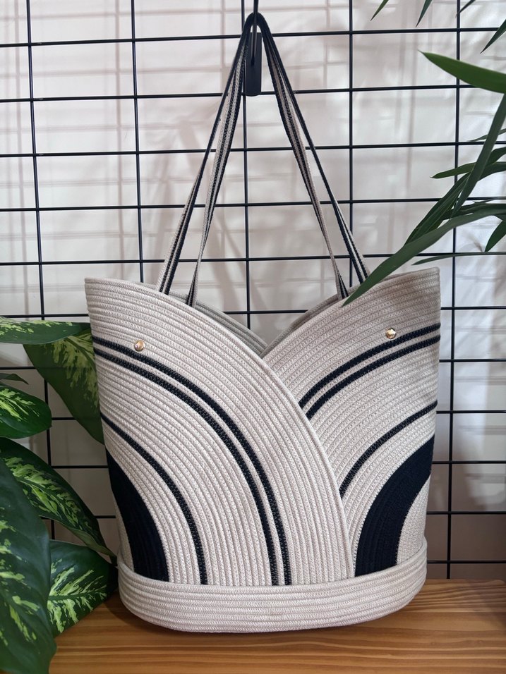 Bohem Zebra Desenli Beyaz Plaj Çantası - Görsel 3